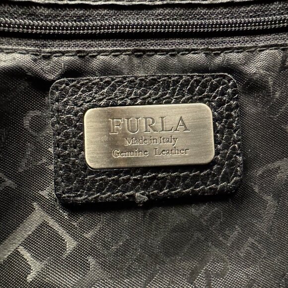 Furla Black Leather Grommet Satchel Bag Made in Italy, Pebbled Leather Tote with - Picture 9 of 11